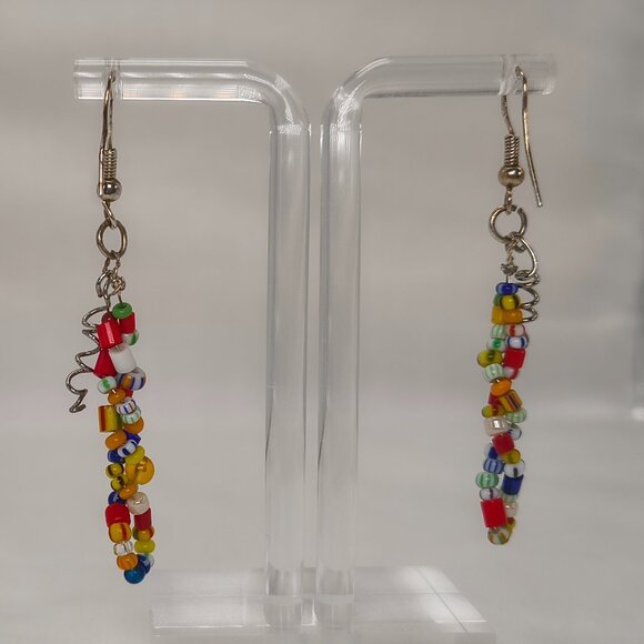 Multi-Colour Seed Bead Dangle Earrings 925 Hooks - Picture 4 of 8